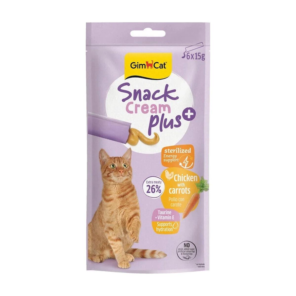 Gimcat Snack Cream Plus+ Poulet & Carottes – Chat Stérilisé 6x15 g