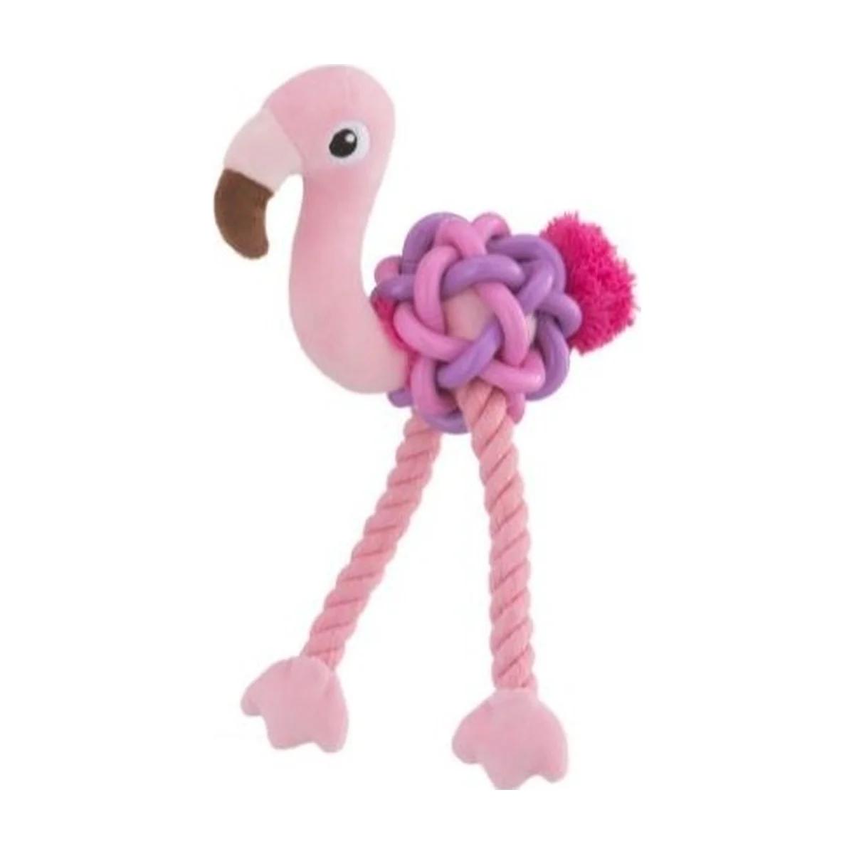 Leopet Jouet pour chien Flamant rose avec balle tubulaire en caoutchouc et corde 36 x 20 cm