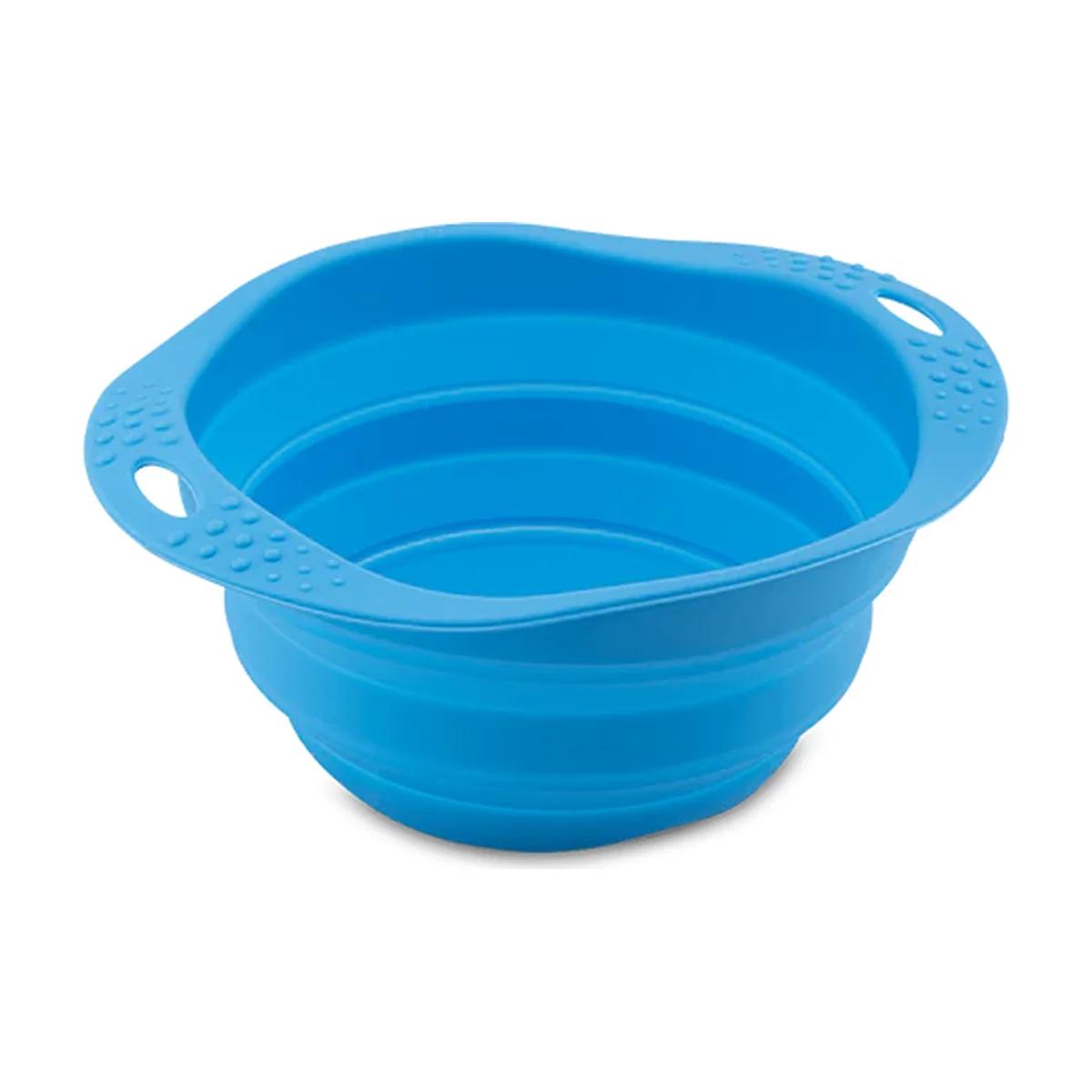Bol de voyage pliable bleu pour chat, silicone