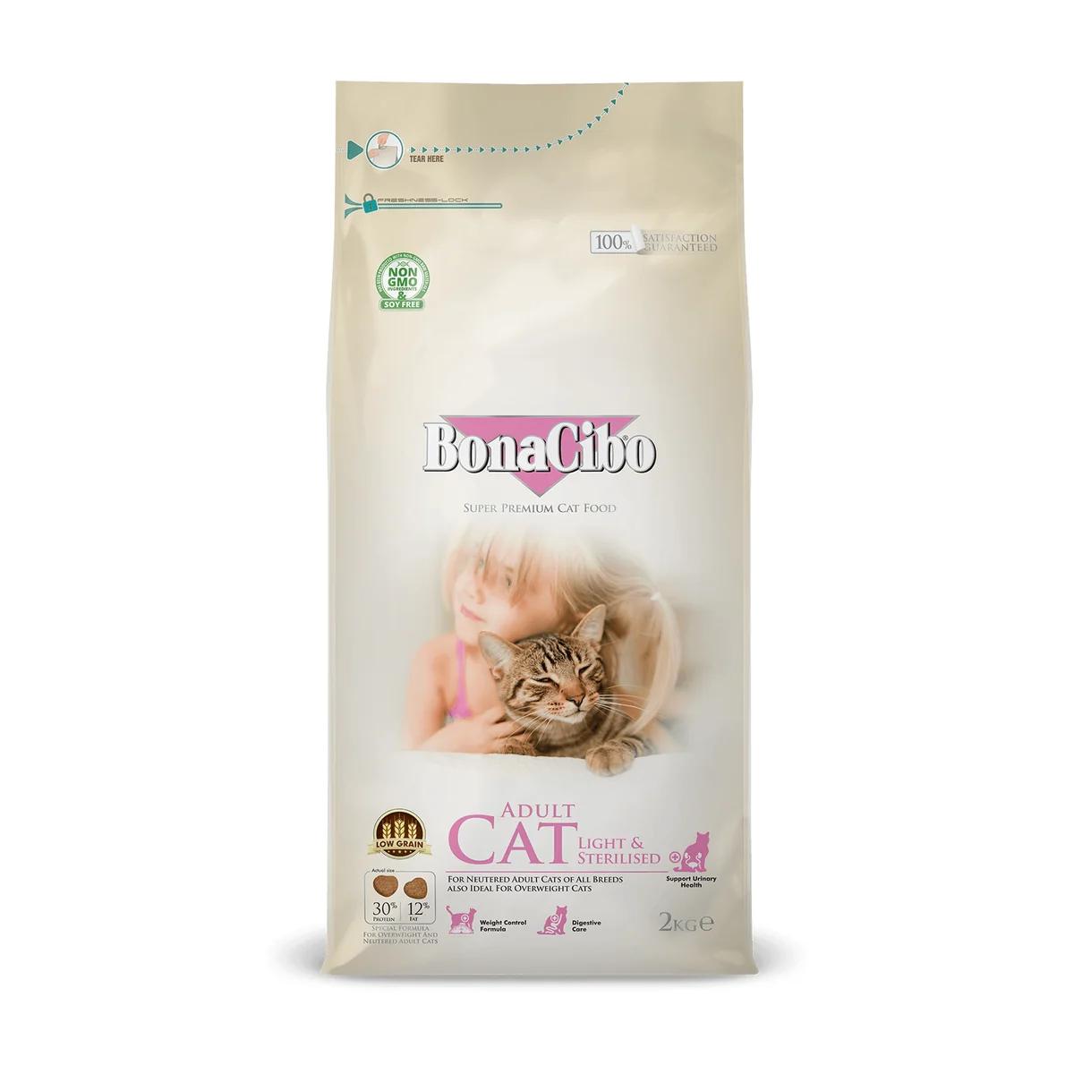 BonaCibo Low Grain croquettes pour chat adulte léger et stérilisé au poulet 2 kg