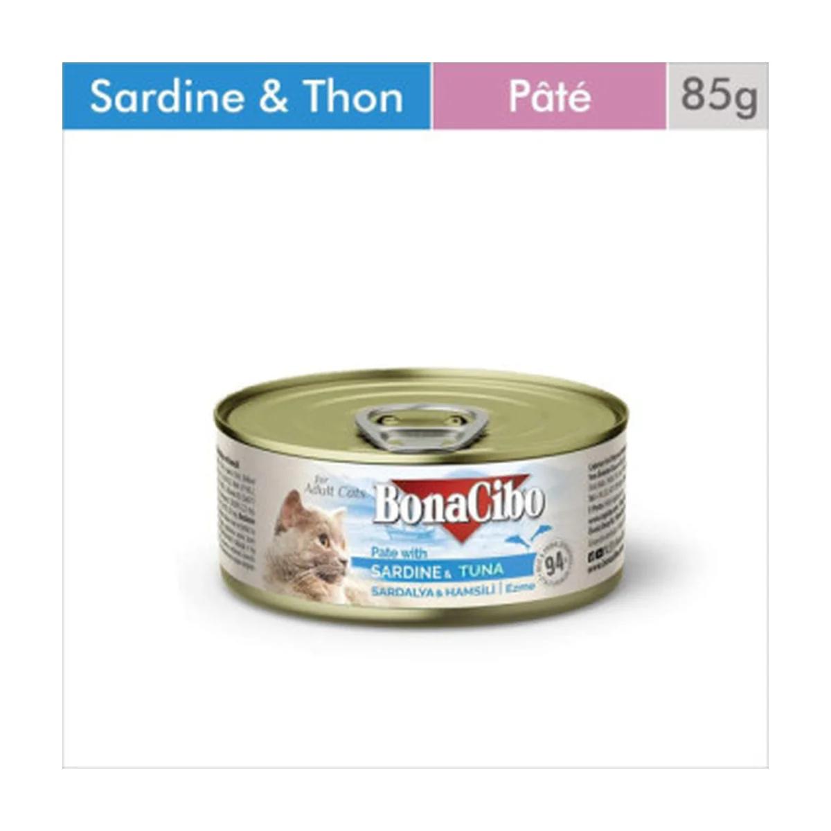 Pate BonaCibo Chat Boite 85 g – Sardine & Thon