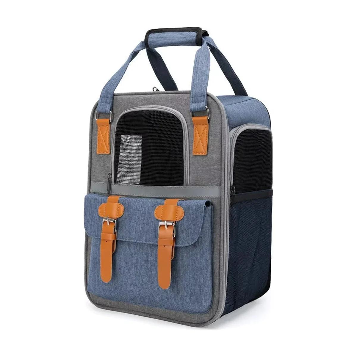 Sac à dos de transport pour chat et petit chien en nylon et toile 30 x 21 x 41 cm