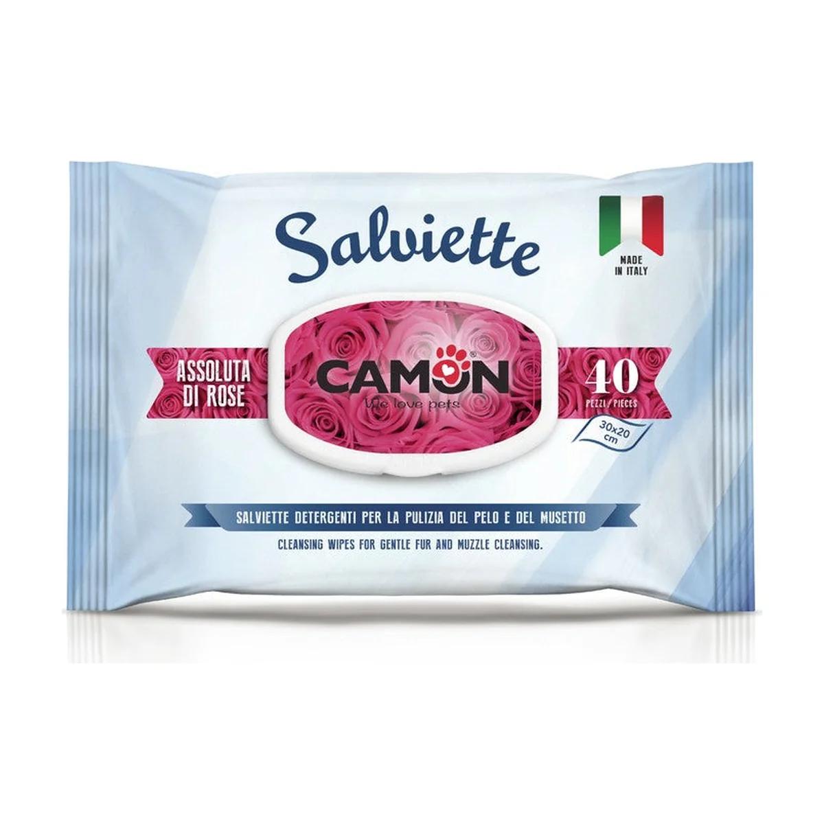 Camon Lingettes nettoyantes parfum absolu de rose pour chien et chat, 40 pièces