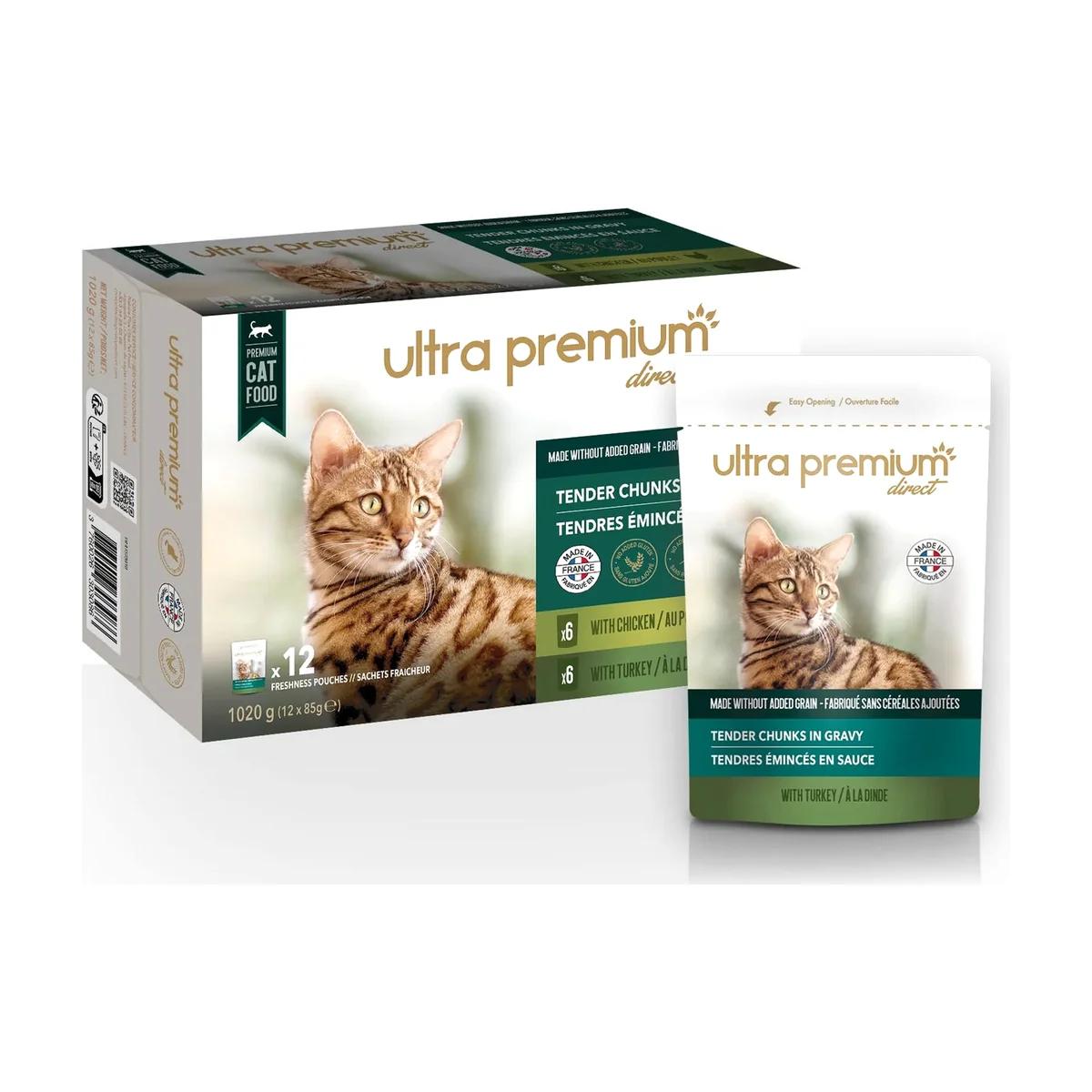 Ultra Premium Direct Sachets fraîcheur sans céréales pour chat, émincés en sauce au poulet 85 g