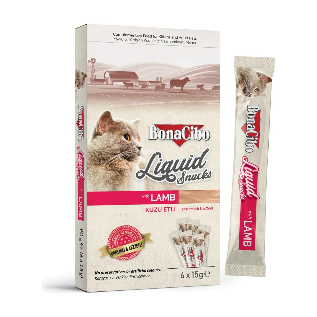 BonaCibo Snack Liquide Premium pour chatons et chats adultes à l'Agneau 6x15 g
