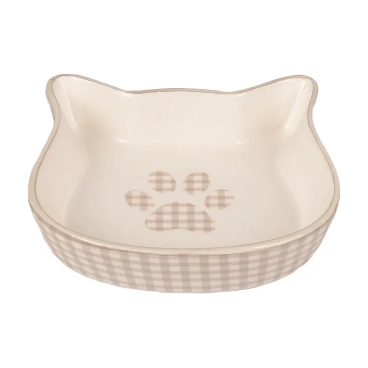 Flamingo Mylo Gamelle tête de chat en céramique beige et blanc 220 ml