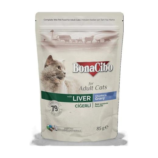 BonaCibo Adult Cat Wet Food Liver Chunks in Gravy – 85 g