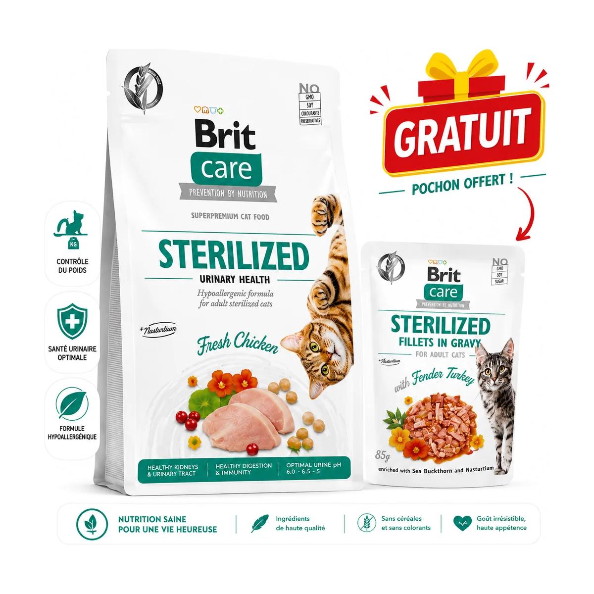Brit Care Sans Cereales Sterilized Urinary Health 400 g +Pochon Gratuit