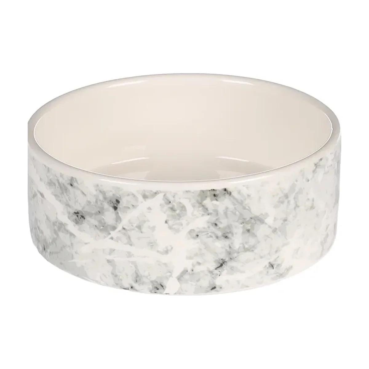 Gamelle en Céramique pour la Nourriture et l'Eau Chien Marmi Ceramique Gris Rond 400 ml 13,5x4,5 cm