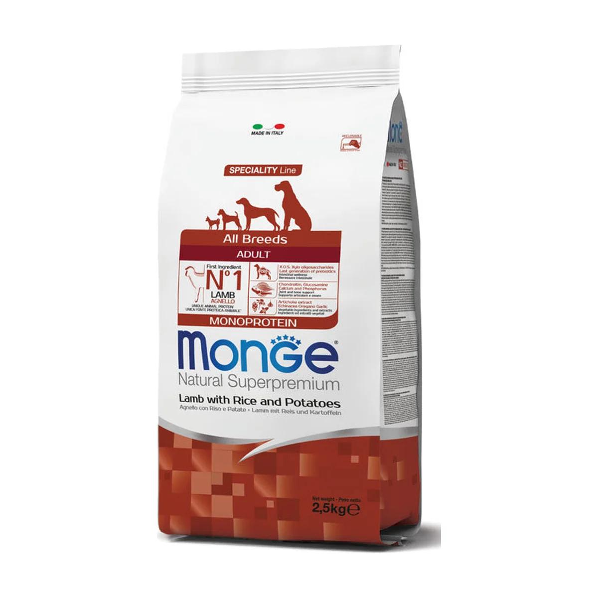 Monge Natural Superpremium Monoprotein Chien Adulte Agneau Riz & Pommes de Terre –Toutes Races 2,5 kg