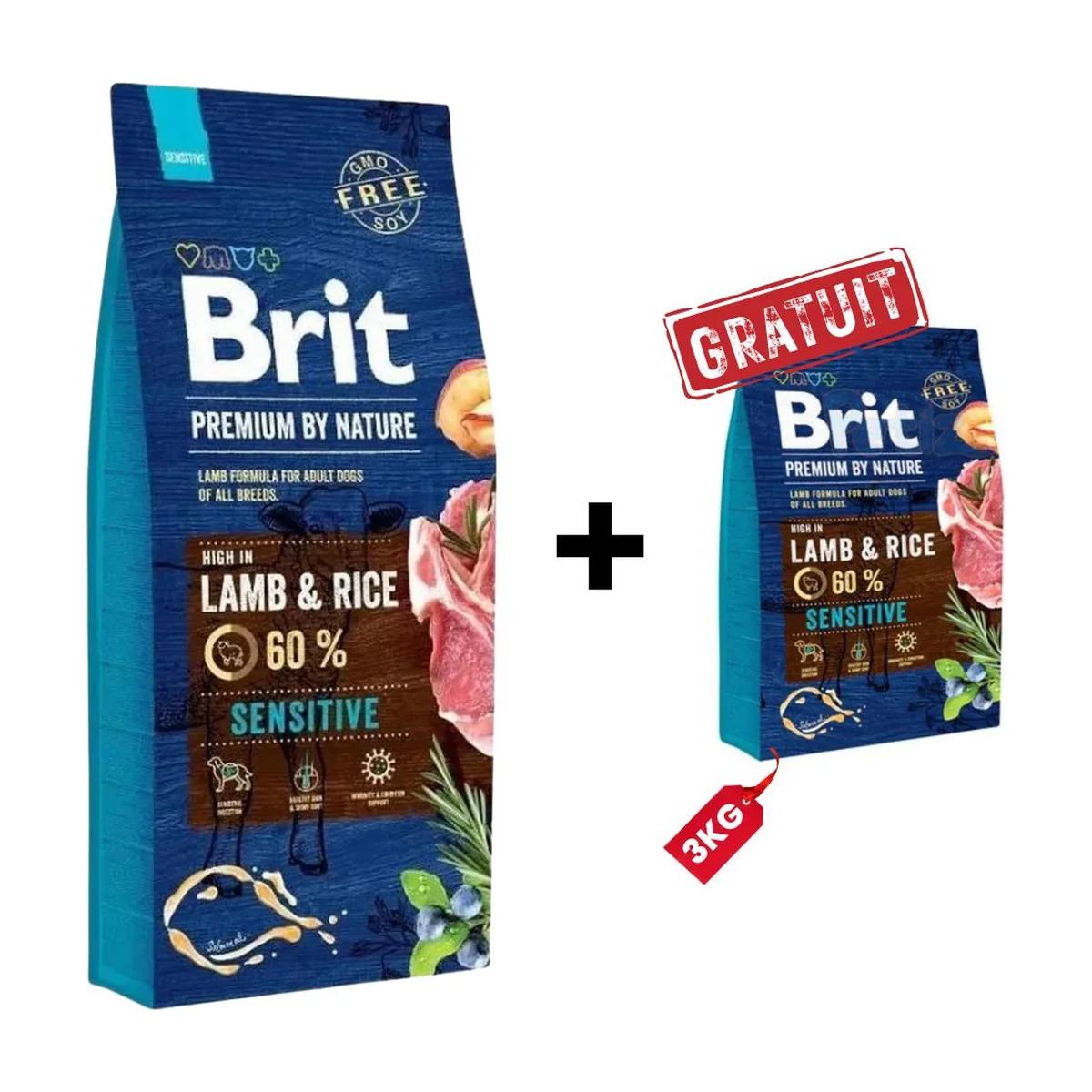 Brit Premium by Nature Sensitive Agneau et Riz 15 kg + 3 kg Gratuit