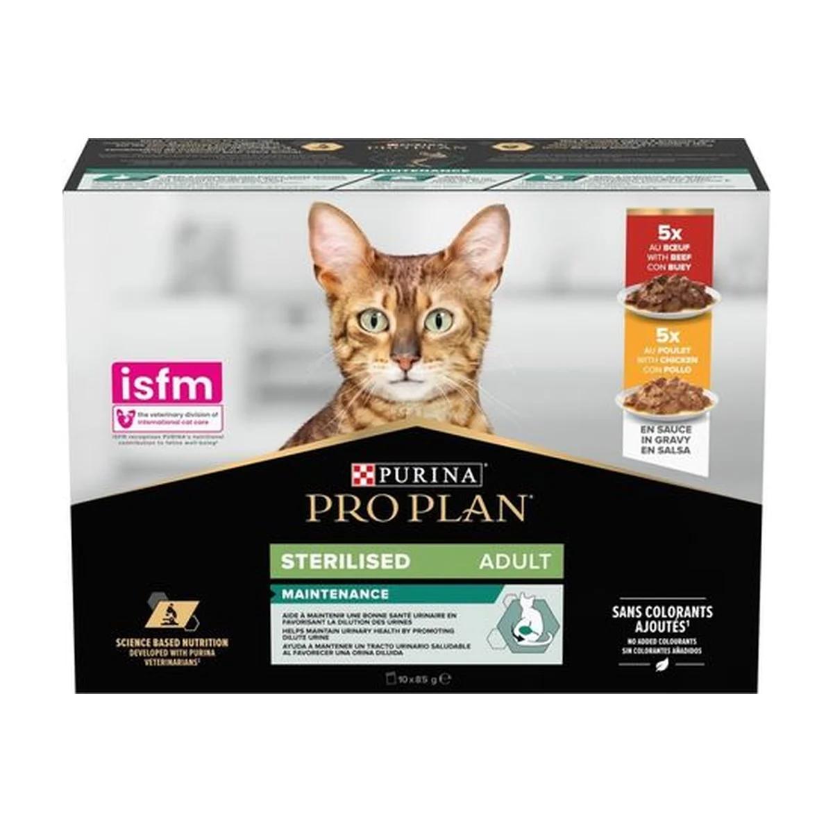 Purina Pro Plan Bœuf et Poulet Stérilisés en Sauce Multipack – Chats – 10x85 g