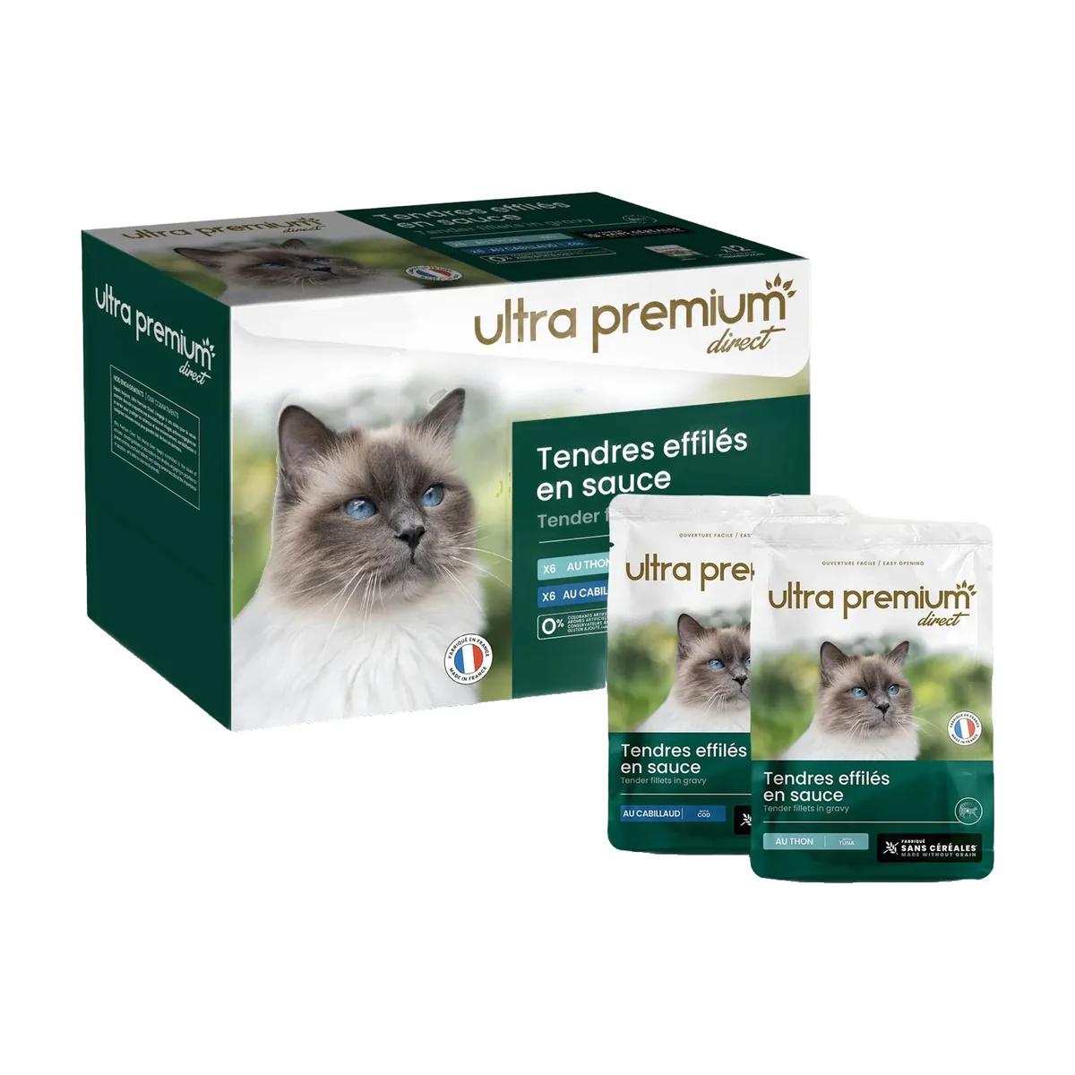 Ultra Premium Direct Sachets fraîcheur pâtée sans céréales pour chat, effilés au cabillaud 85 g