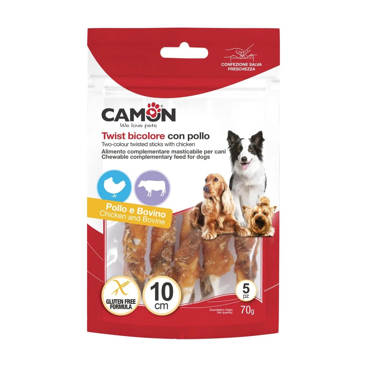 Camon Torsades bicolores au poulet et à la vache pour chien 70 g