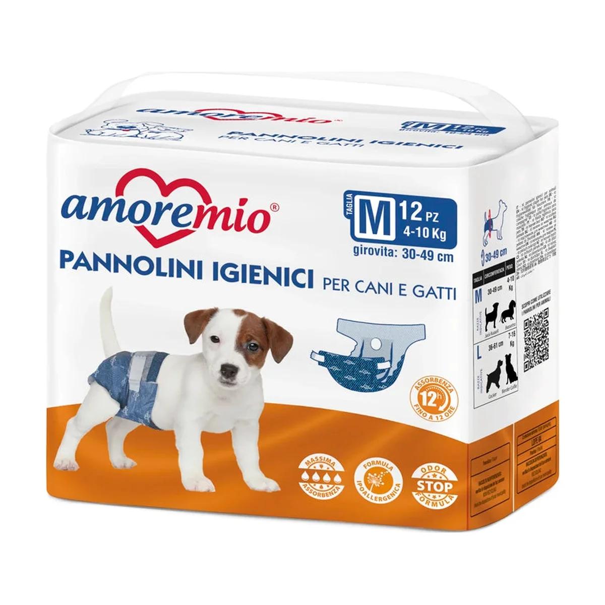 Amore Mio Couches hygiéniques pour animaux taille M 12 pièces