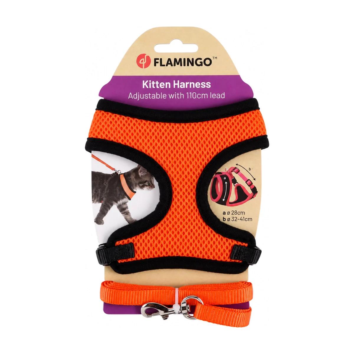 Harnais Réglable Flamingo pour Chaton/chat avec Laisse – Orange
