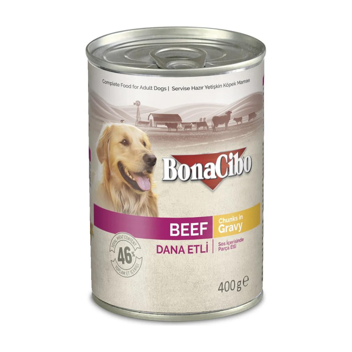 BonaCibo Pâté Premium pour chien au bœuf – morceaux en sauce 395 g