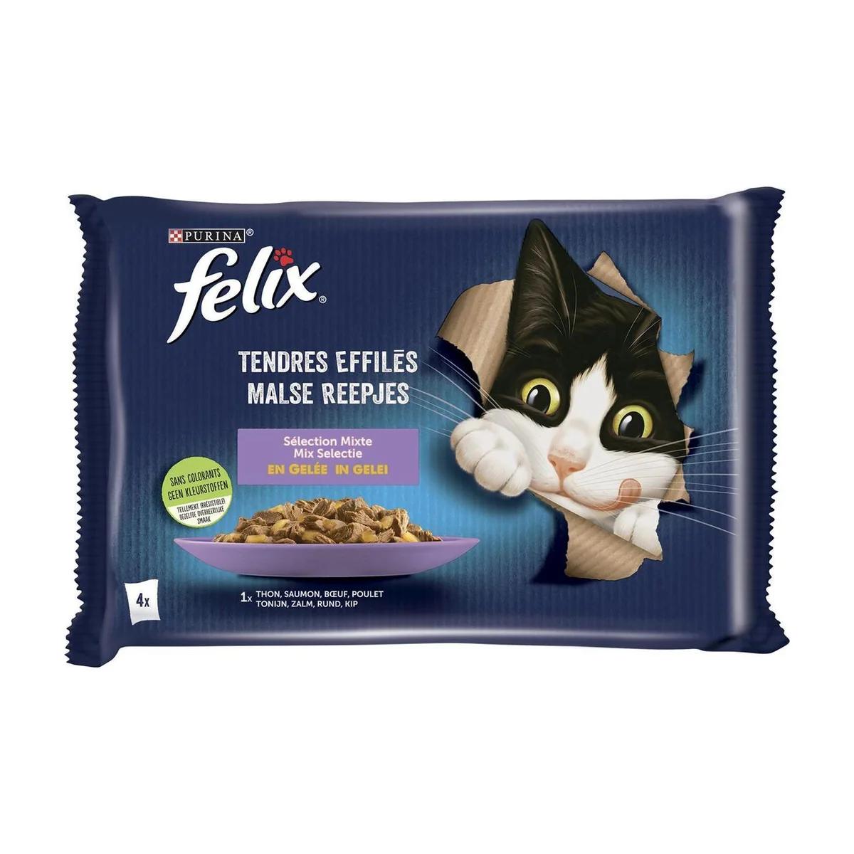 Felix Fantastic Sélection Favorite en Gelée Pack Repas Humide pour Chats (Poulet, Thon, Saumon, Bœuf)