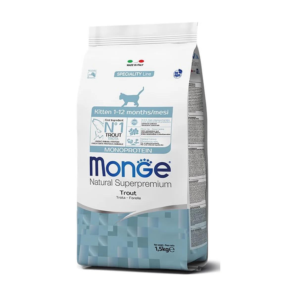 Monge Natural Superpremium Monoprotein Kitten Truite Croquettes pour Chaton – 1,5 kg