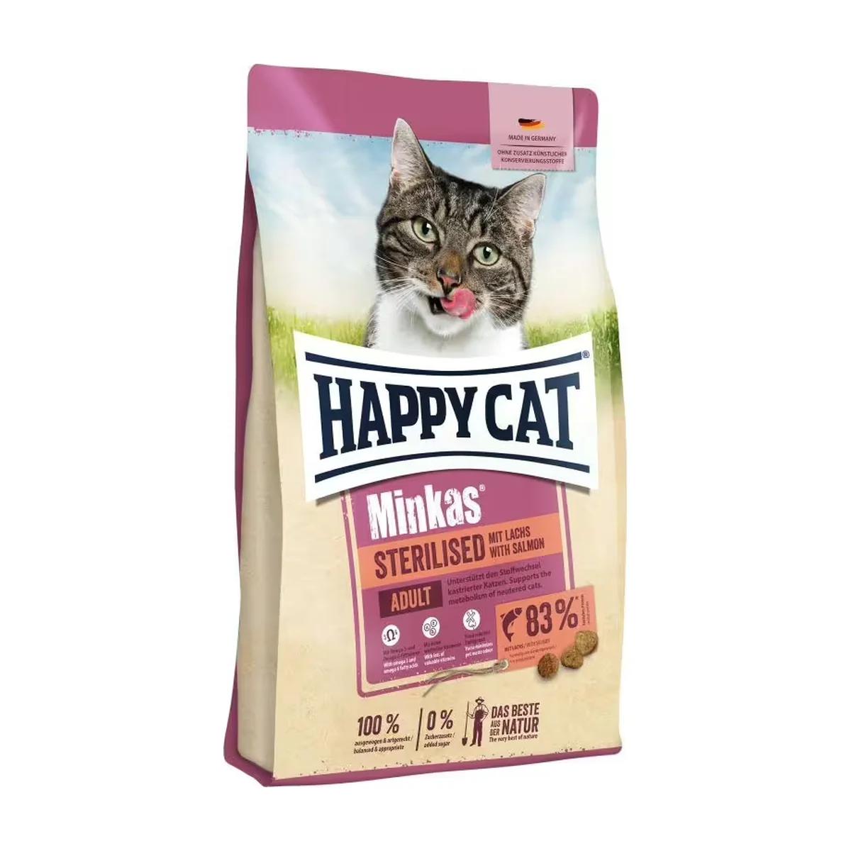 Happy Cat Minkas Sterilised croquettes pour chat stérilisé au saumon 1,5 kg