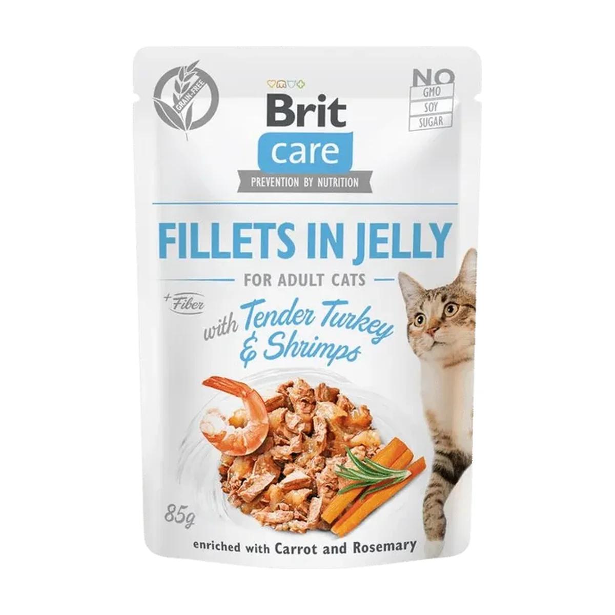 Brit Care Pâtée en gelée pour chat, filets de dinde tendre et crevettes 85 g