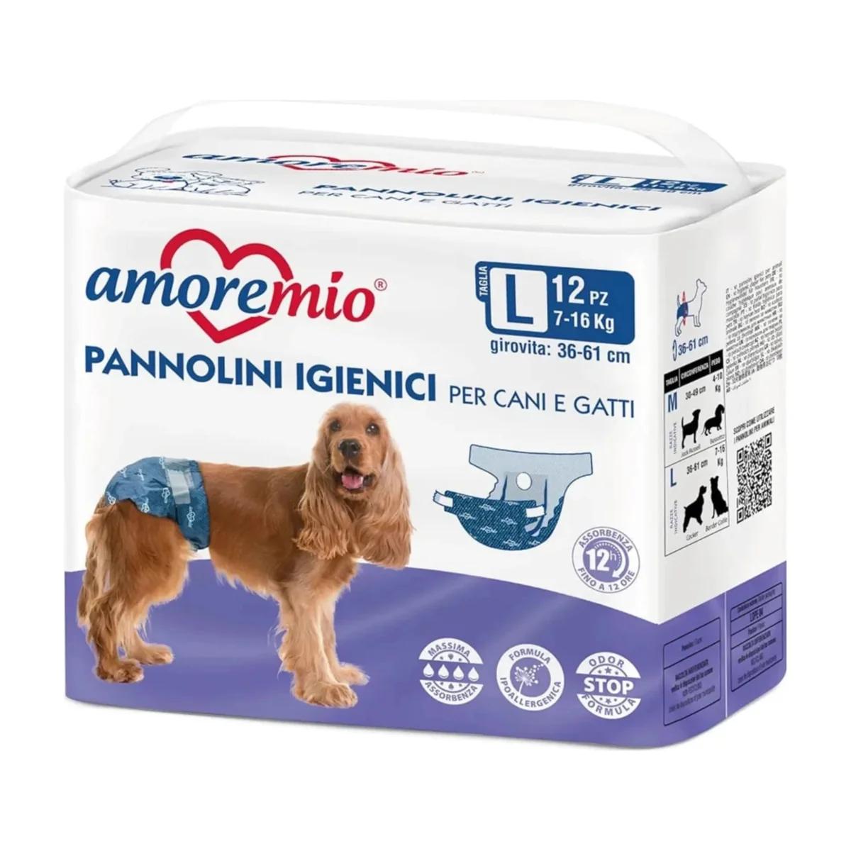 Amore Mio Couches jetables pour chien taille L 57-70 cm 12 pièces
