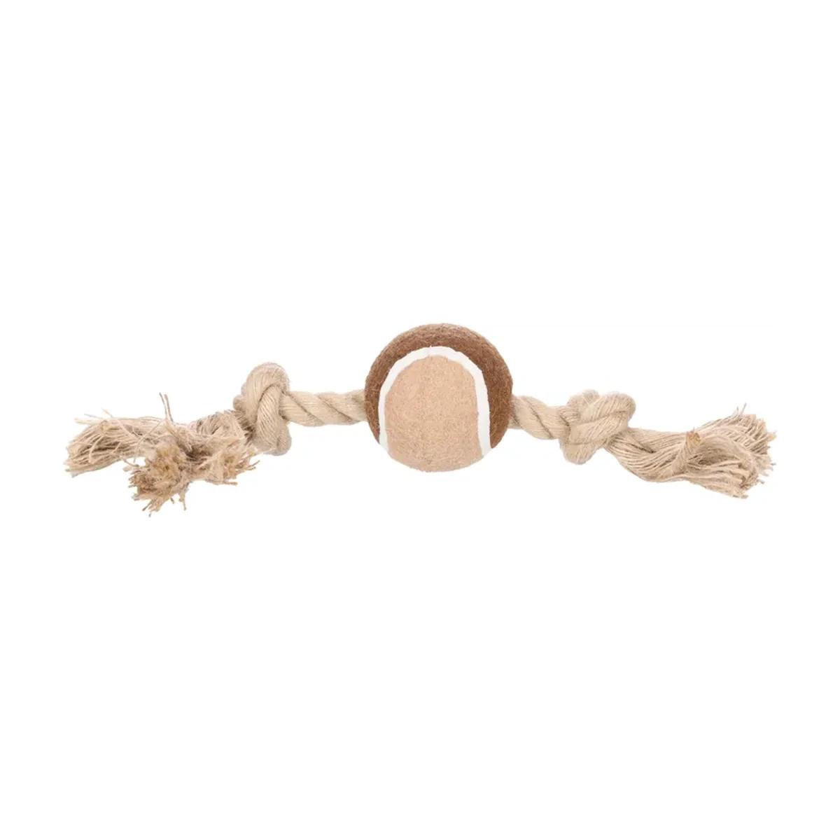 Flamingo Kush Jouet en corde avec 2 noeuds et balle brun pour chien 28 cm