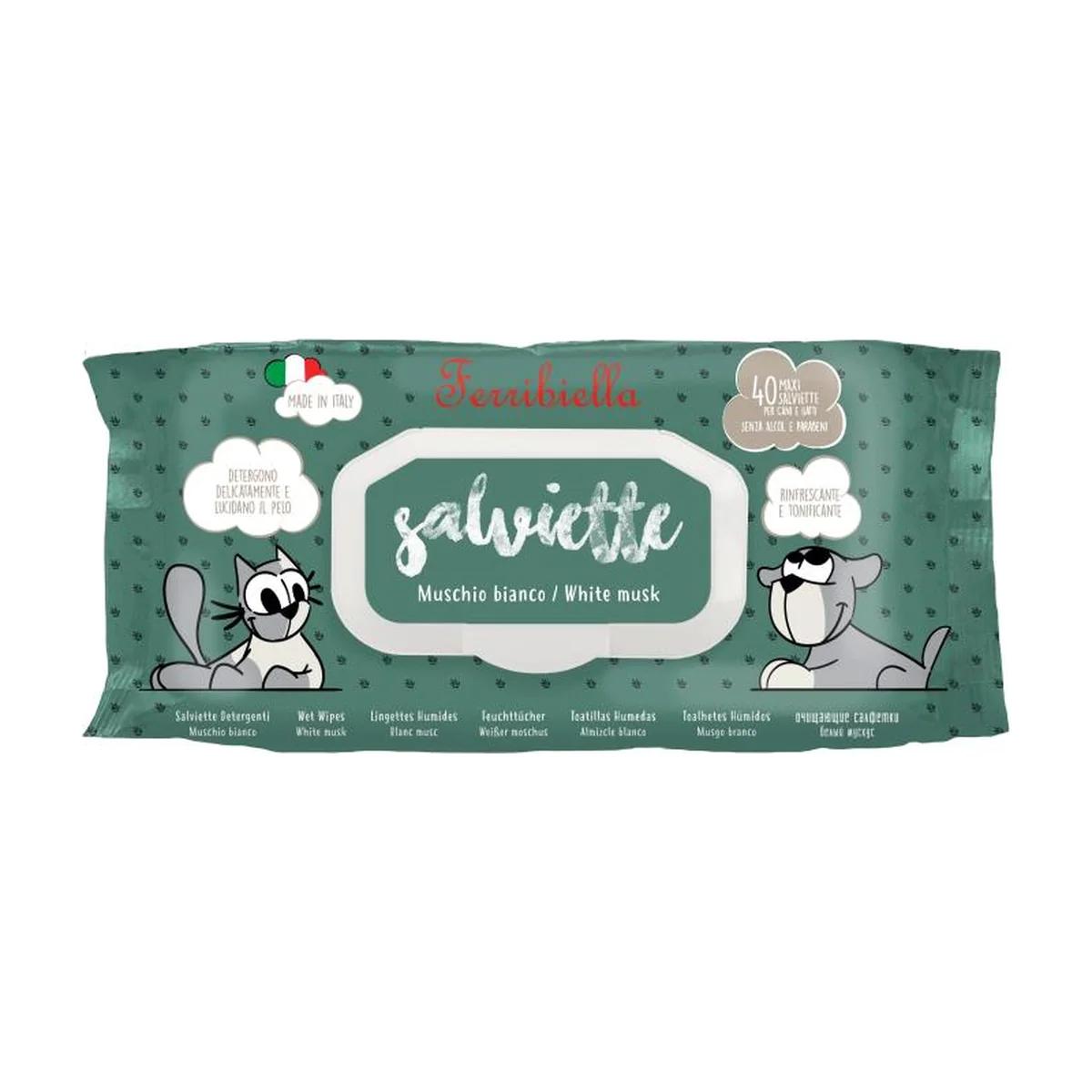 Ferribiella Lingettes au musc blanc pour chien et chat, 40 pièces, Ferribiella à Casablanca