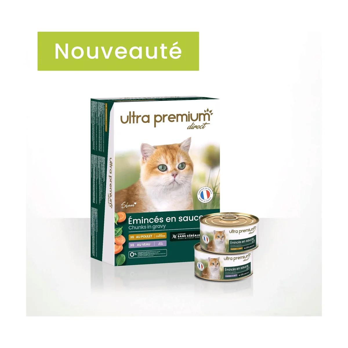 Ultra Premium Direct Émincés en sauce sans céréales pour chat au poulet et épinards 85 g