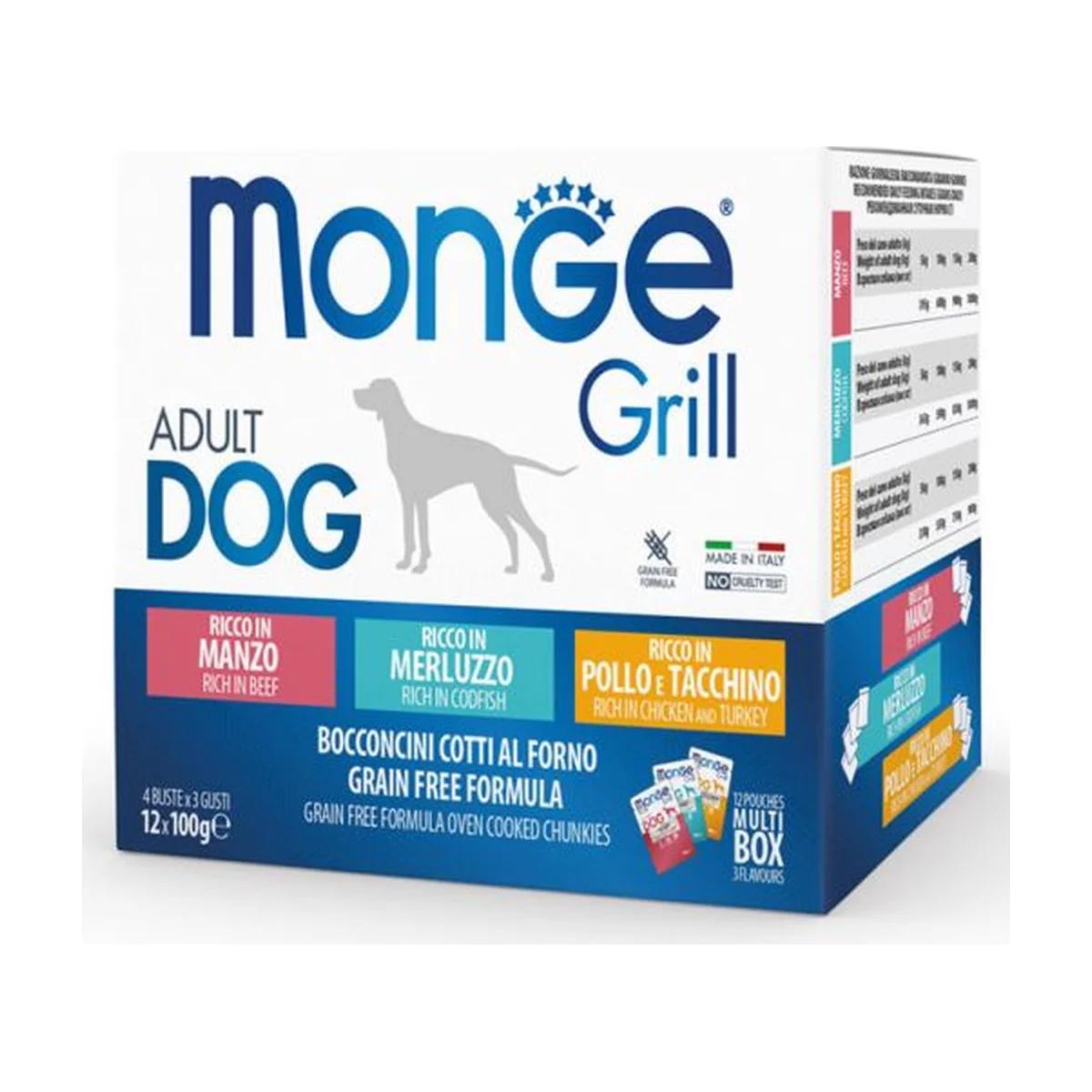 Monge Multi Pouches pour Chiens adultes Boeuf/Poisson/Poulet et Dinde 12x100 g, Monge à Casablanca