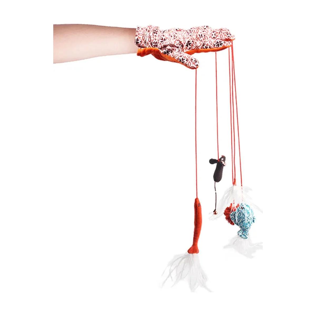 AFP Vintage Jouet pour chat Gant magique avec plumes et clochettes