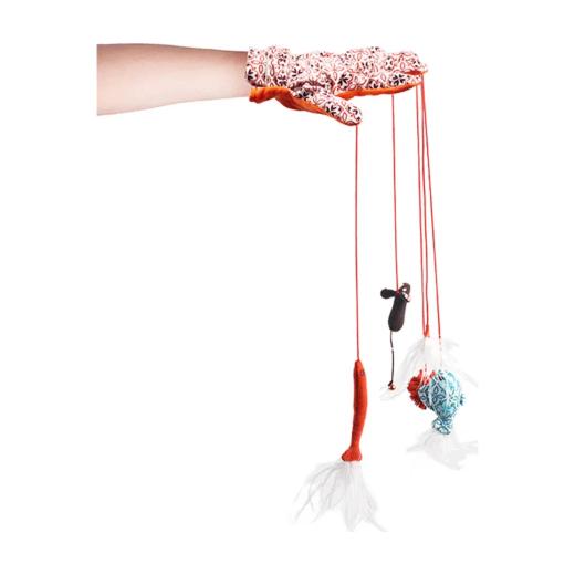 AFP Vintage Jouet pour chat Gant magique avec plumes et clochettes