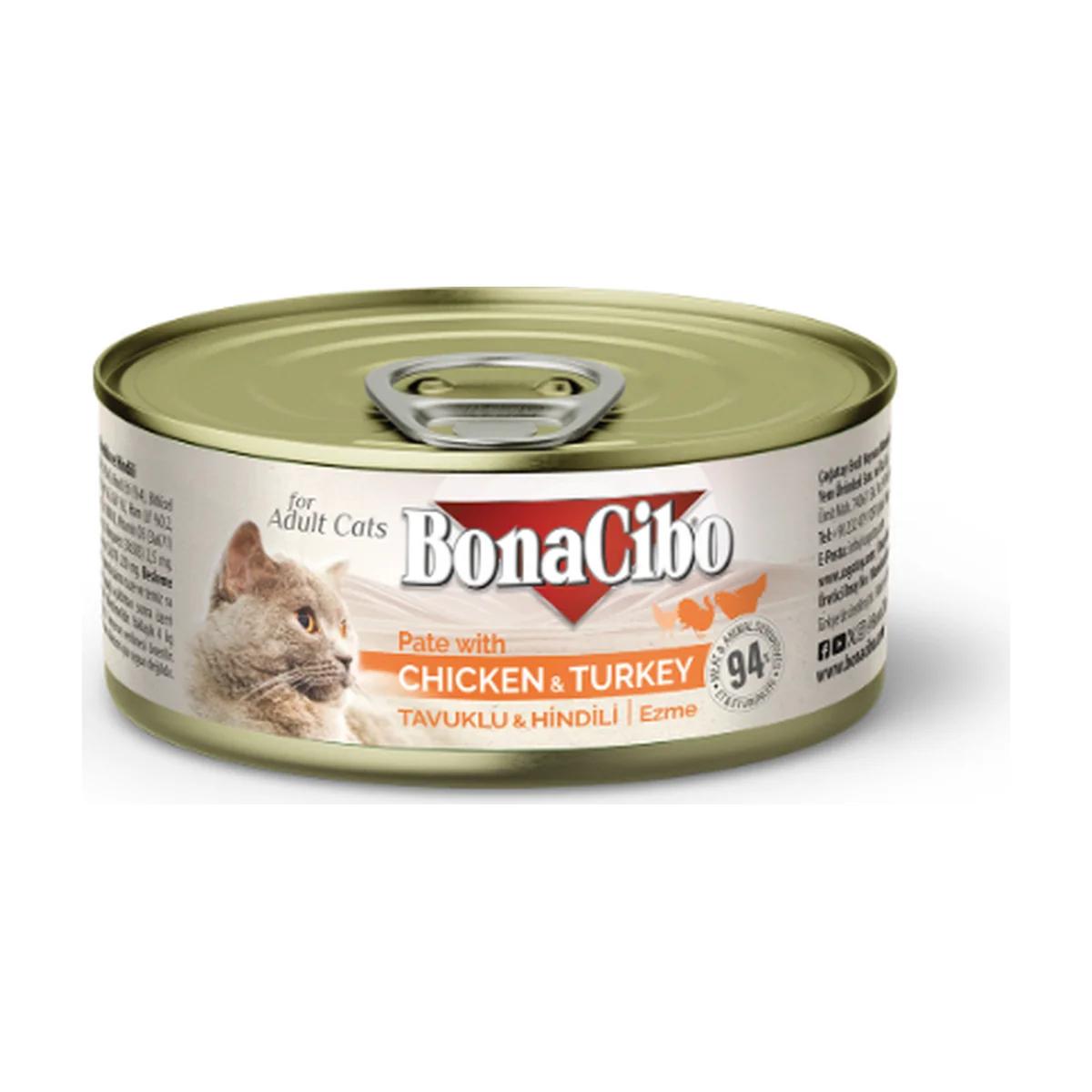 BonaCibo Pâté Premium pour chat adulte au poulet et à la dinde 85 g