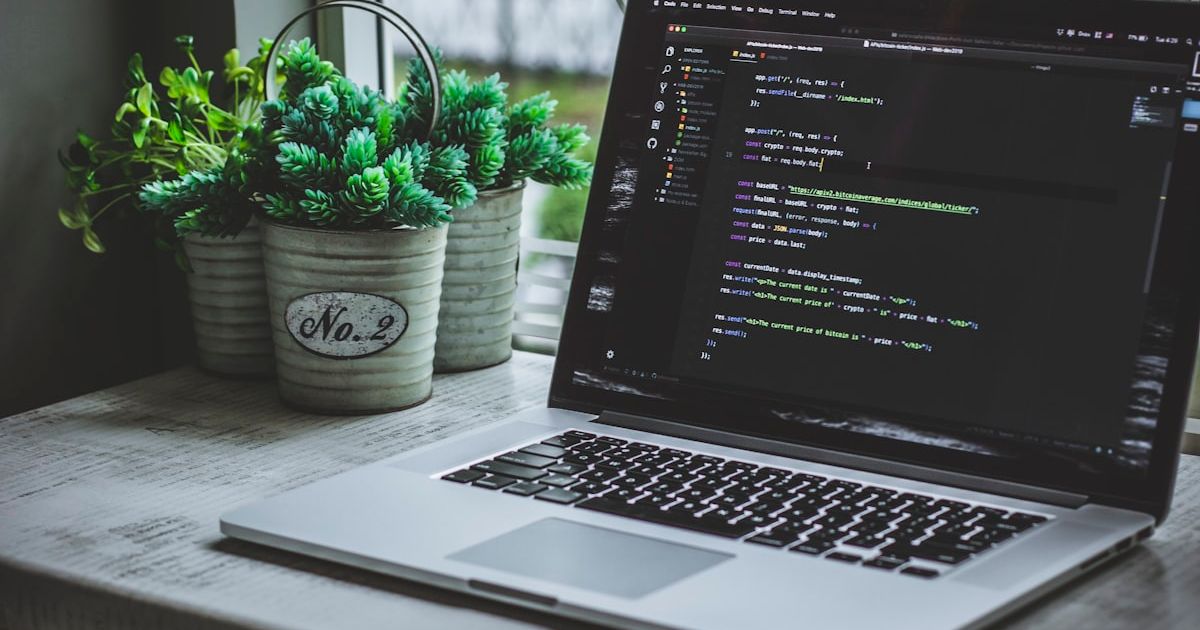 Developer coding on dual monitors