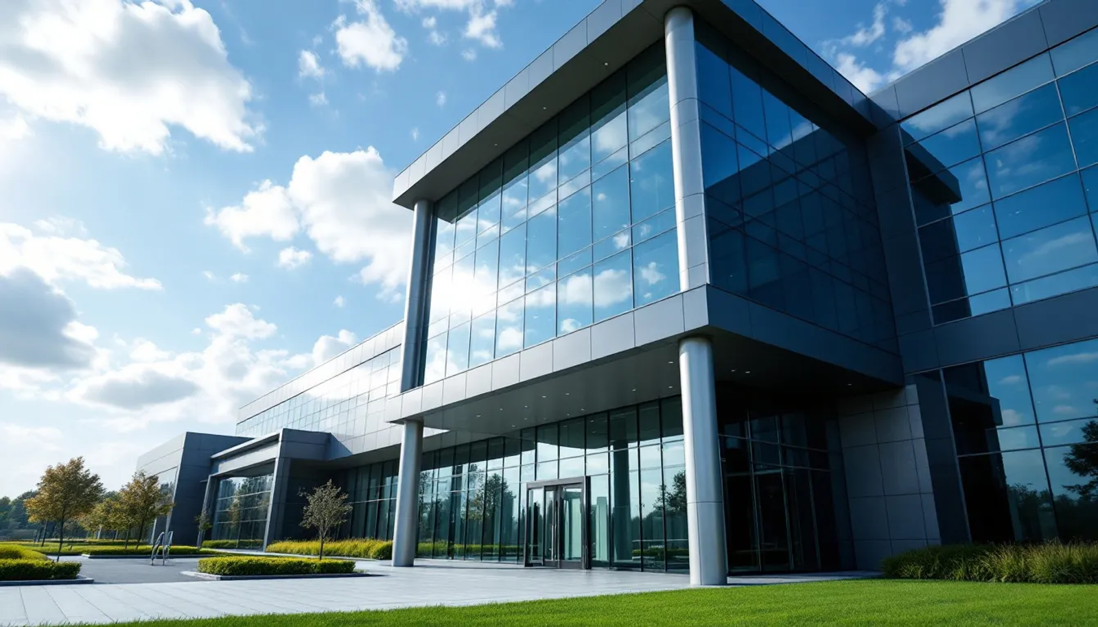 Um prédio corporativo moderno se destaca com sua arquitetura imponente, simbolizando uma estrutura empresarial sólida e a proteção patrimonial, essencial para a gestão de bens e a blindagem patrimonial em um ambiente de negócios dinâmico. Este edifício representa os objetivos de uma holding, refletindo a importância do planejamento tributário e da administração eficiente no contexto empresarial.