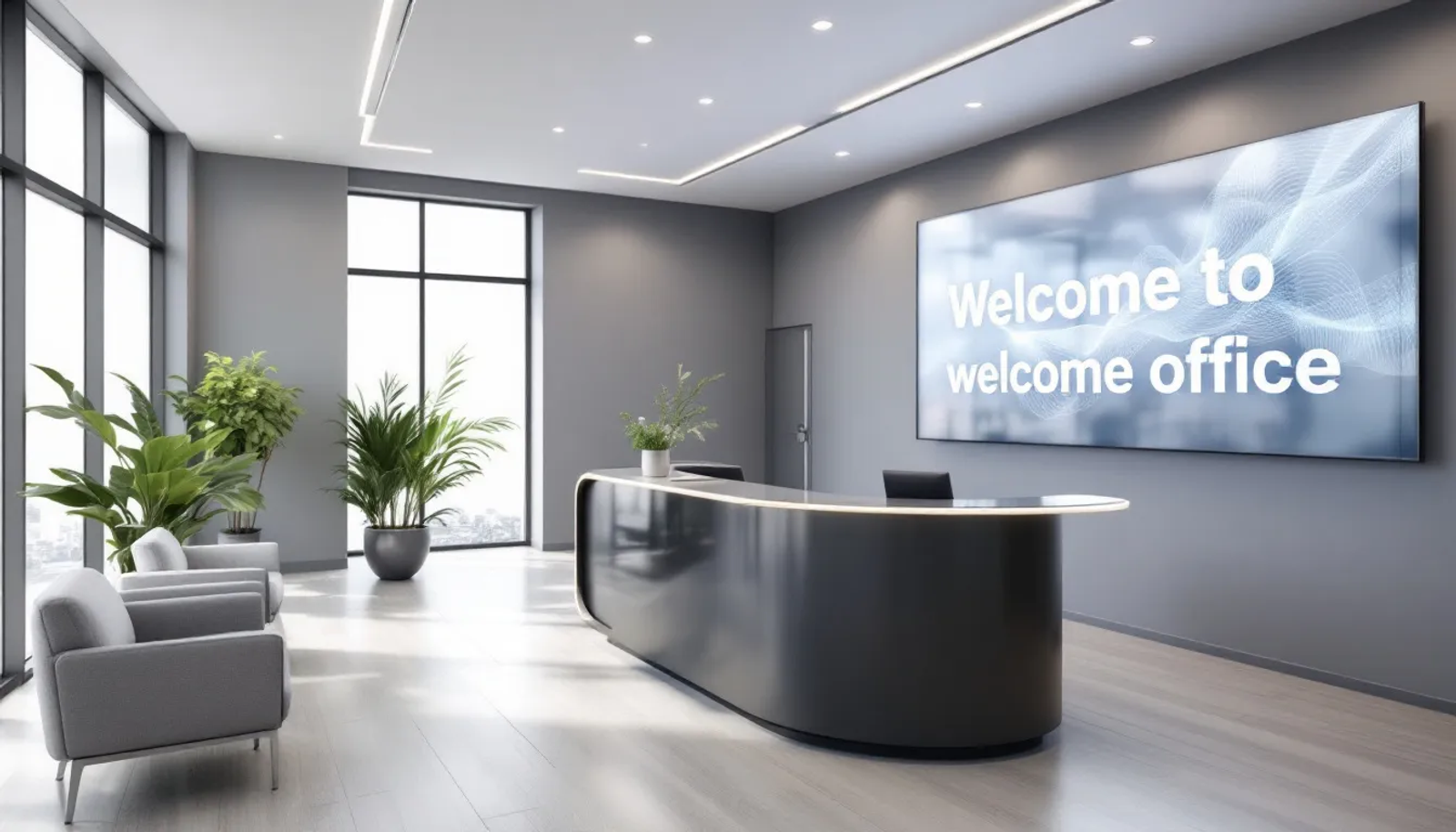 Imagem de um escritório virtual moderno, com uma recepção profissional, onde nômades digitais podem gerenciar seus negócios. O ambiente é acolhedor e funcional, ideal para quem busca um endereço fiscal e serviços de gestão para facilitar a vida profissional em qualquer lugar do mundo.