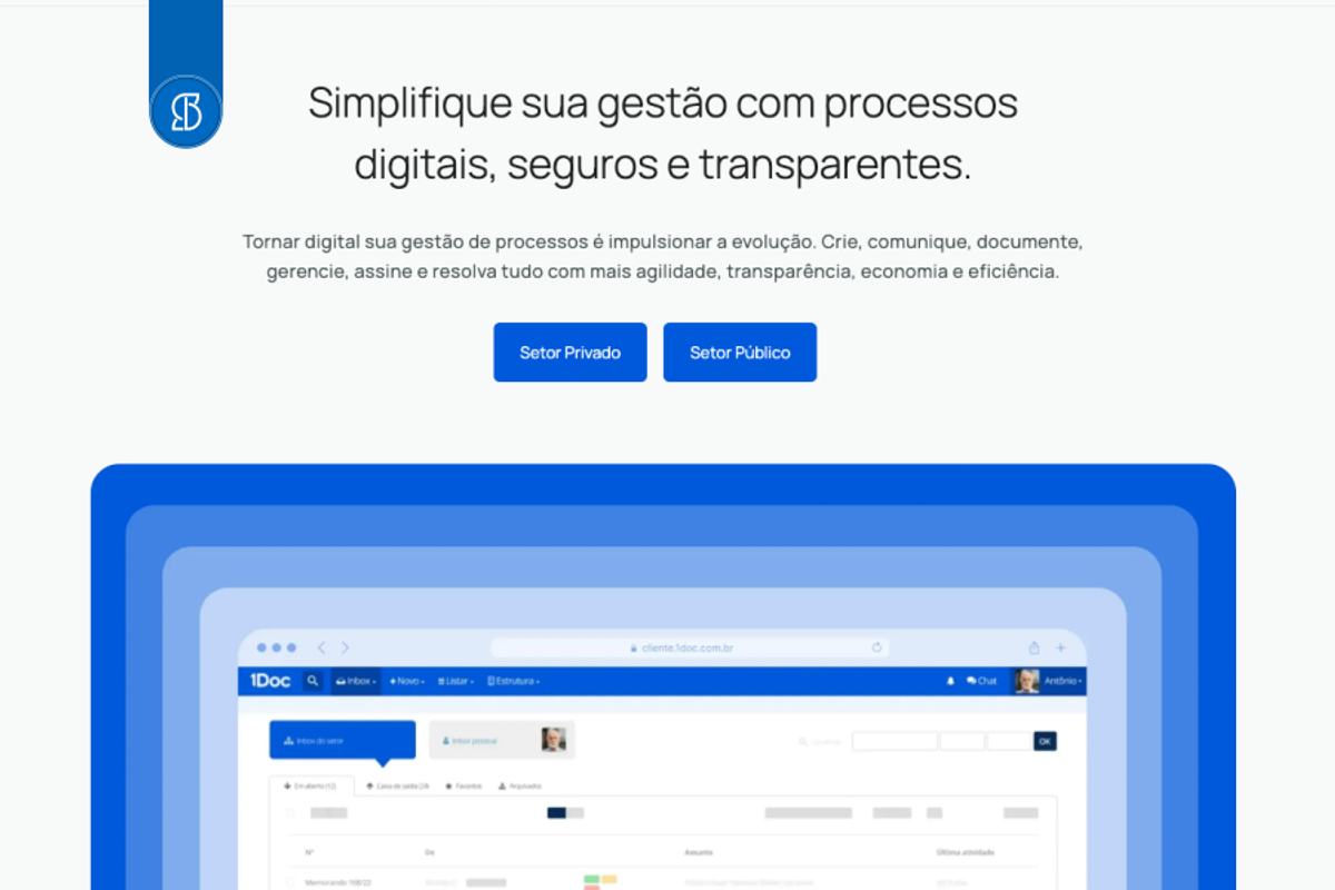 Foto da página inicial da 1doc.com.br