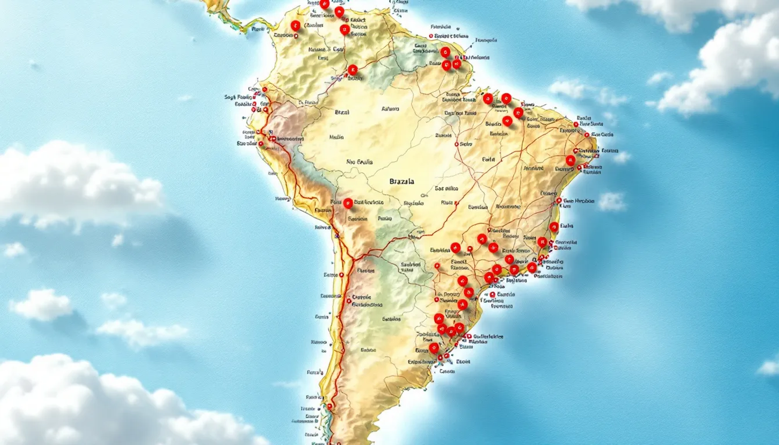 Imagem de um mapa do Brasil, onde estão destacados os principais centros econômicos, como São Paulo e Rio de Janeiro. O mapa ilustra as localidades que abrigam escritórios virtuais e empresas, essenciais para a gestão online e atendimento a clientes.