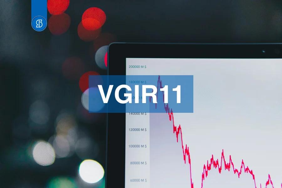 Gráfico de linha vermelha em queda na tela de um computador, com o código VGIR11 em faixa azul ao centro