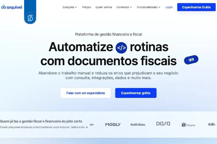 Página inicial da plataforma Arquivei com a chamada sobre automatizar rotinas com documentos fiscais