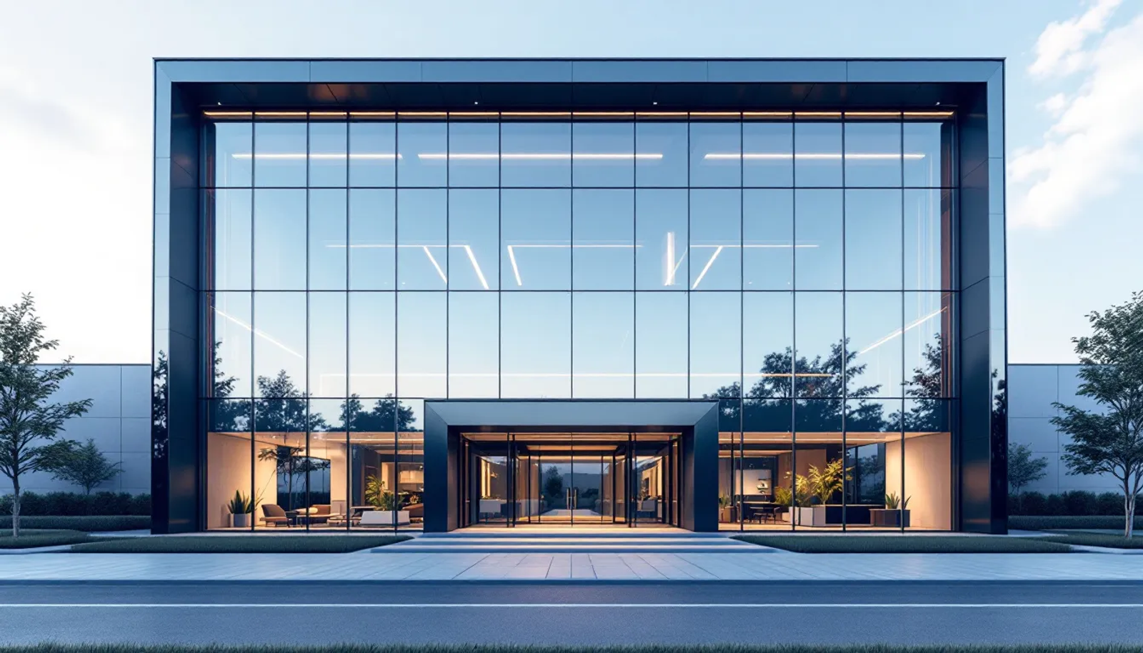 Imagem de um prédio comercial moderno, simbolizando a credibilidade empresarial, com grandes janelas e uma fachada elegante. Este espaço representa um endereço comercial ideal para empresas em São Paulo, oferecendo escritórios virtuais e salas de reunião para profissionais e empreendedores.