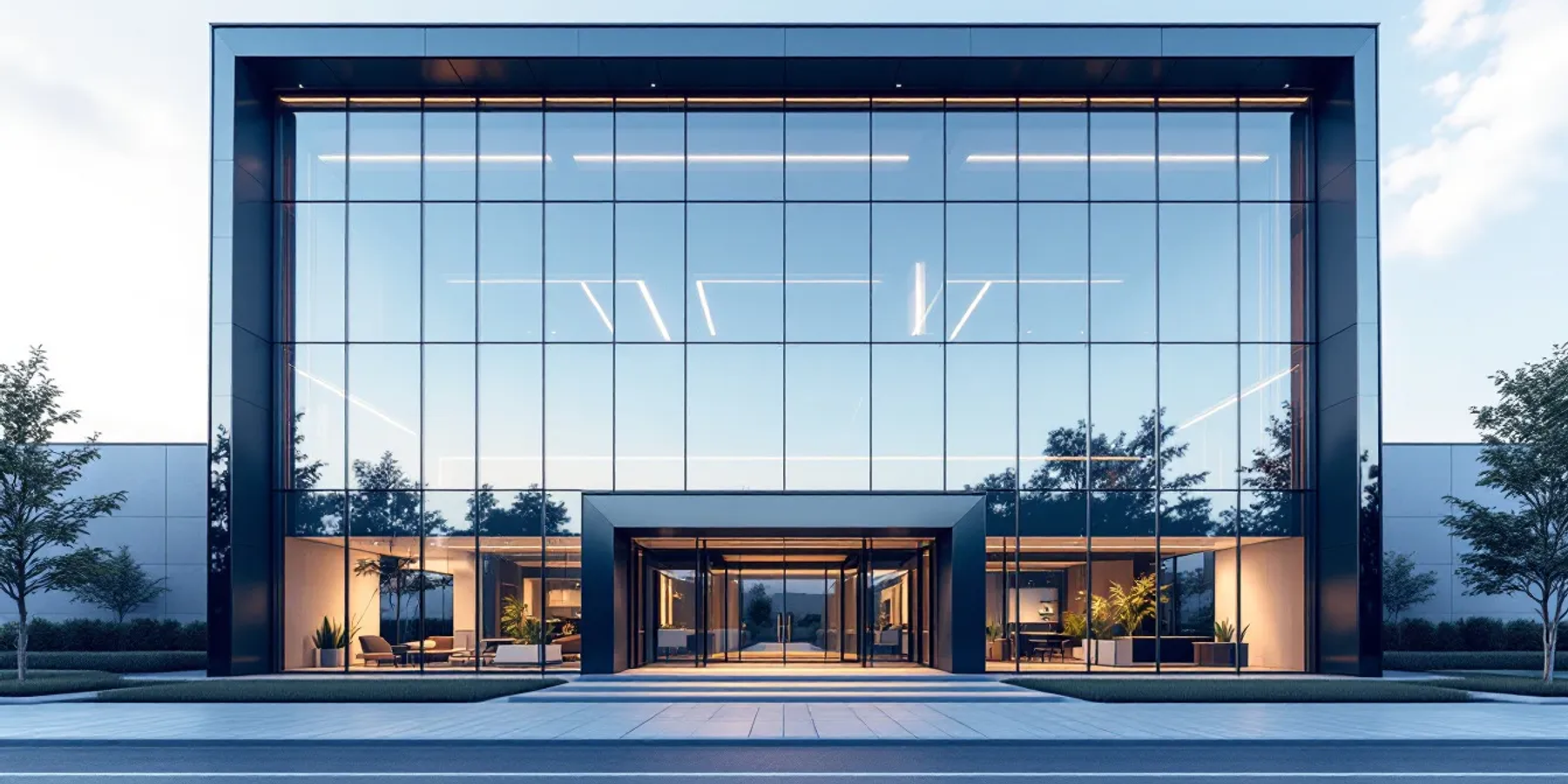 Imagem de um prédio comercial moderno, simbolizando a credibilidade empresarial, com grandes janelas e uma fachada elegante. Este espaço representa um endereço comercial ideal para empresas em São Paulo, oferecendo escritórios virtuais e salas de reunião para profissionais e empreendedores.