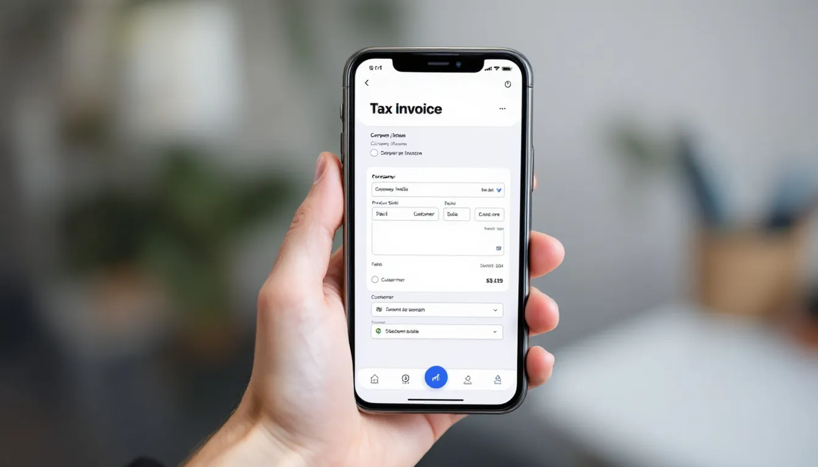 Imagem de um smartphone exibindo um aplicativo de emissão de notas fiscais, com uma interface limpa e intuitiva, facilitando a verificação e a emissão de documentos fiscais conforme a legislação tributária brasileira. O aplicativo é ideal para microempreendedores, permitindo a gestão eficiente de serviços e tributos.