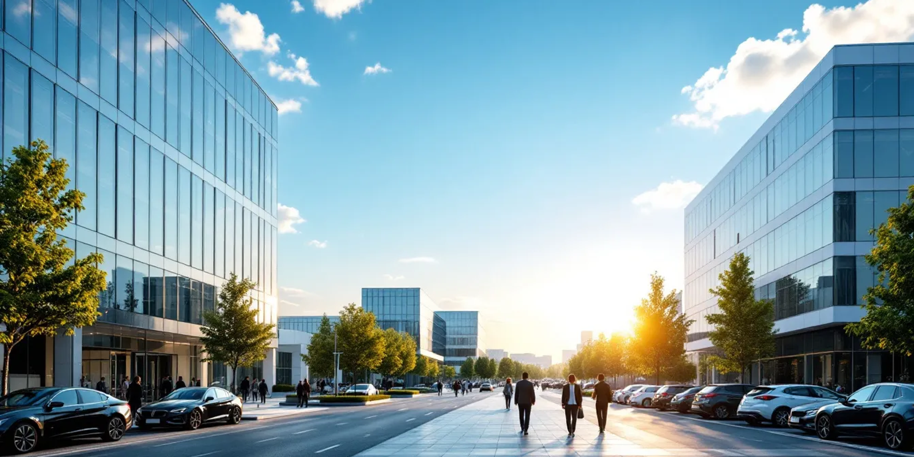 A imagem mostra a vista de um moderno centro empresarial em São Paulo, com prédios comerciais altos e contemporâneos. Este ambiente é ideal para empresas que buscam um endereço fiscal e comercial, oferecendo infraestrutura como salas de reunião e espaços de coworking.