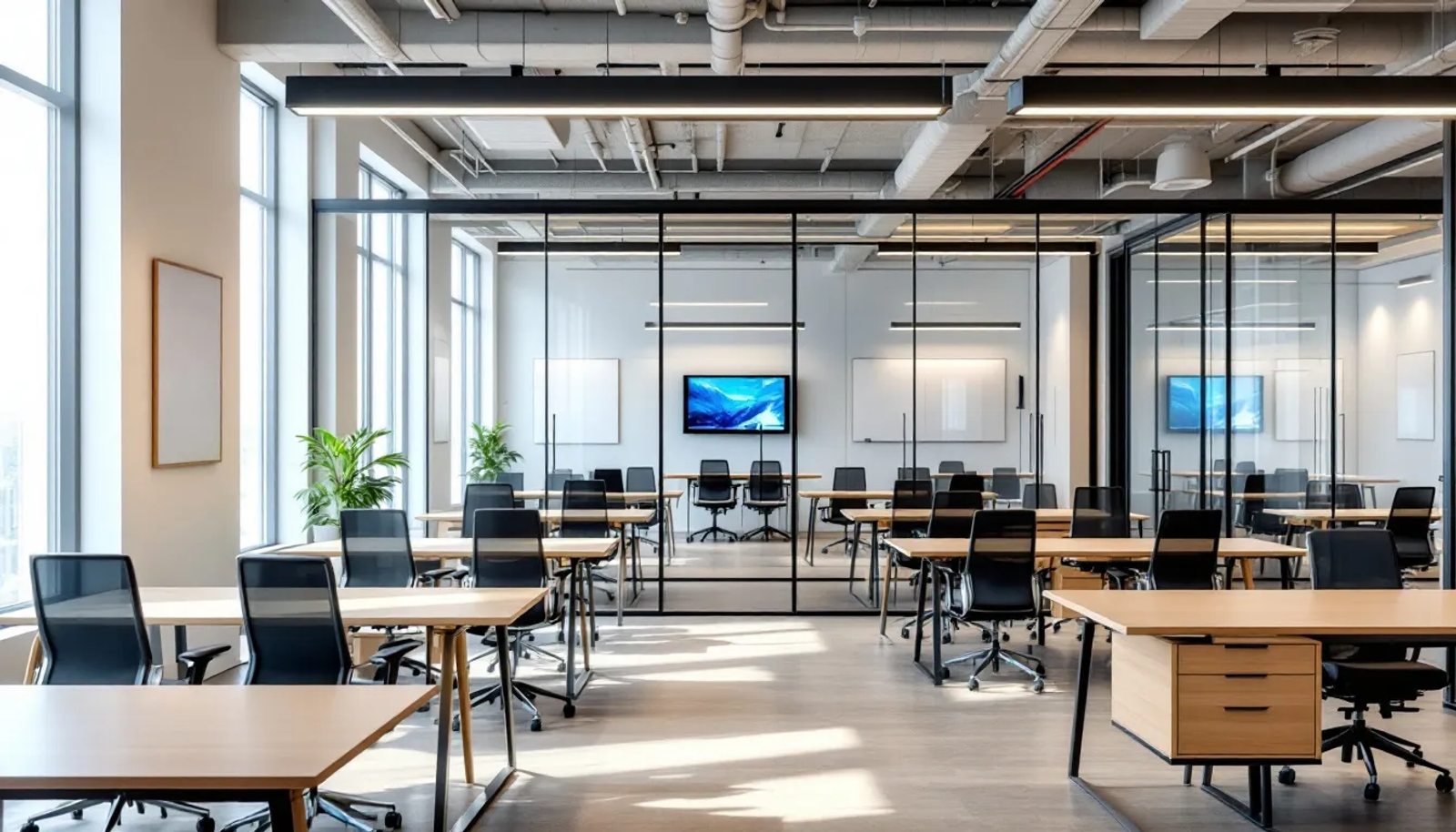 Imagem de um espaço de coworking moderno em São Paulo, apresentando várias estações de trabalho e salas de reunião bem iluminadas, projetadas para atender as necessidades de empresas e empreendedores. O ambiente é ideal para a gestão online de correspondências e oferece um endereço comercial virtual, proporcionando um custo benefício atrativo para negócios.