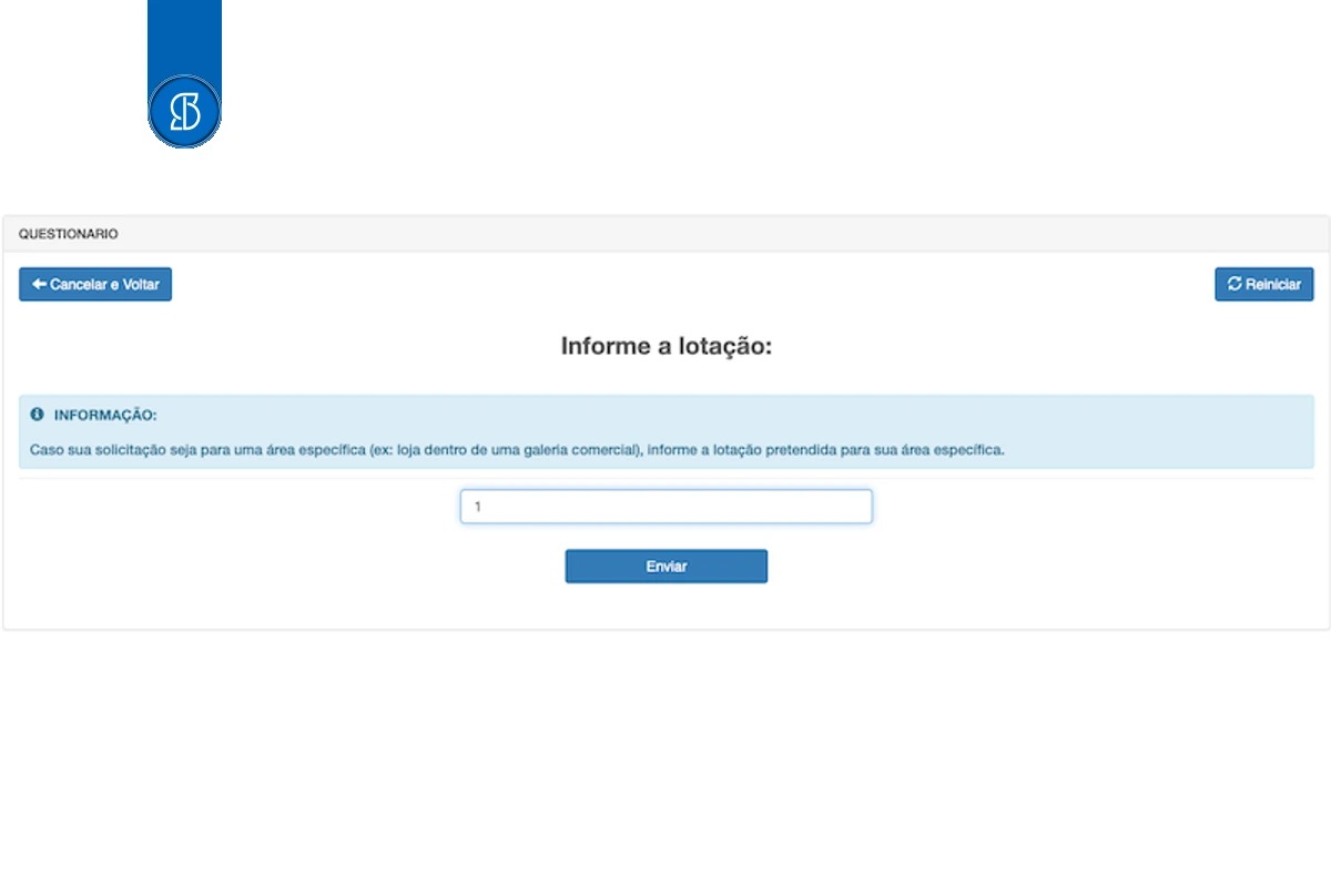 Questionário do e-SCI pedindo a lotação, com o campo preenchido com o número 1