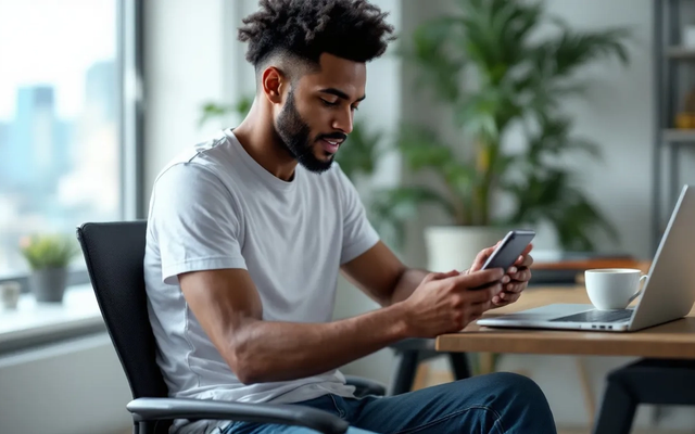 Uma pessoa está utilizando um aplicativo bancário em seu smartphone para gerenciar sua vida financeira através do sistema financeiro aberto, conhecido como open finance. Na tela do aplicativo, é possível ver informações sobre contas, transações e opções de compartilhamento de dados com instituições financeiras.