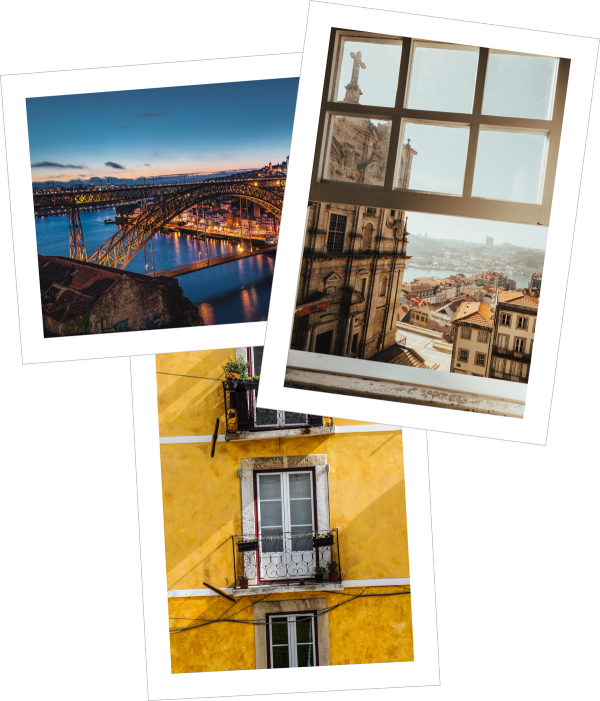 Looking through a window out over Porto, Portugal