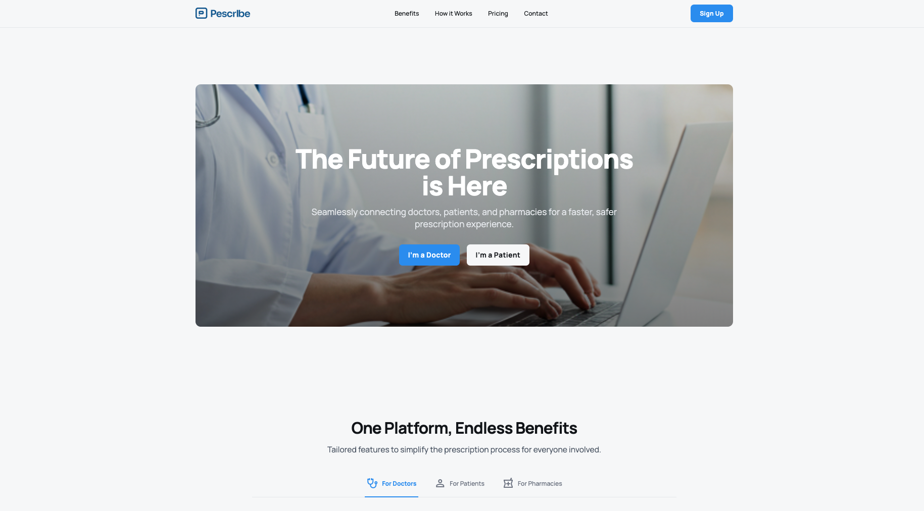 Pescribe digital prescription platform connecting doctors, patients and pharmacies.