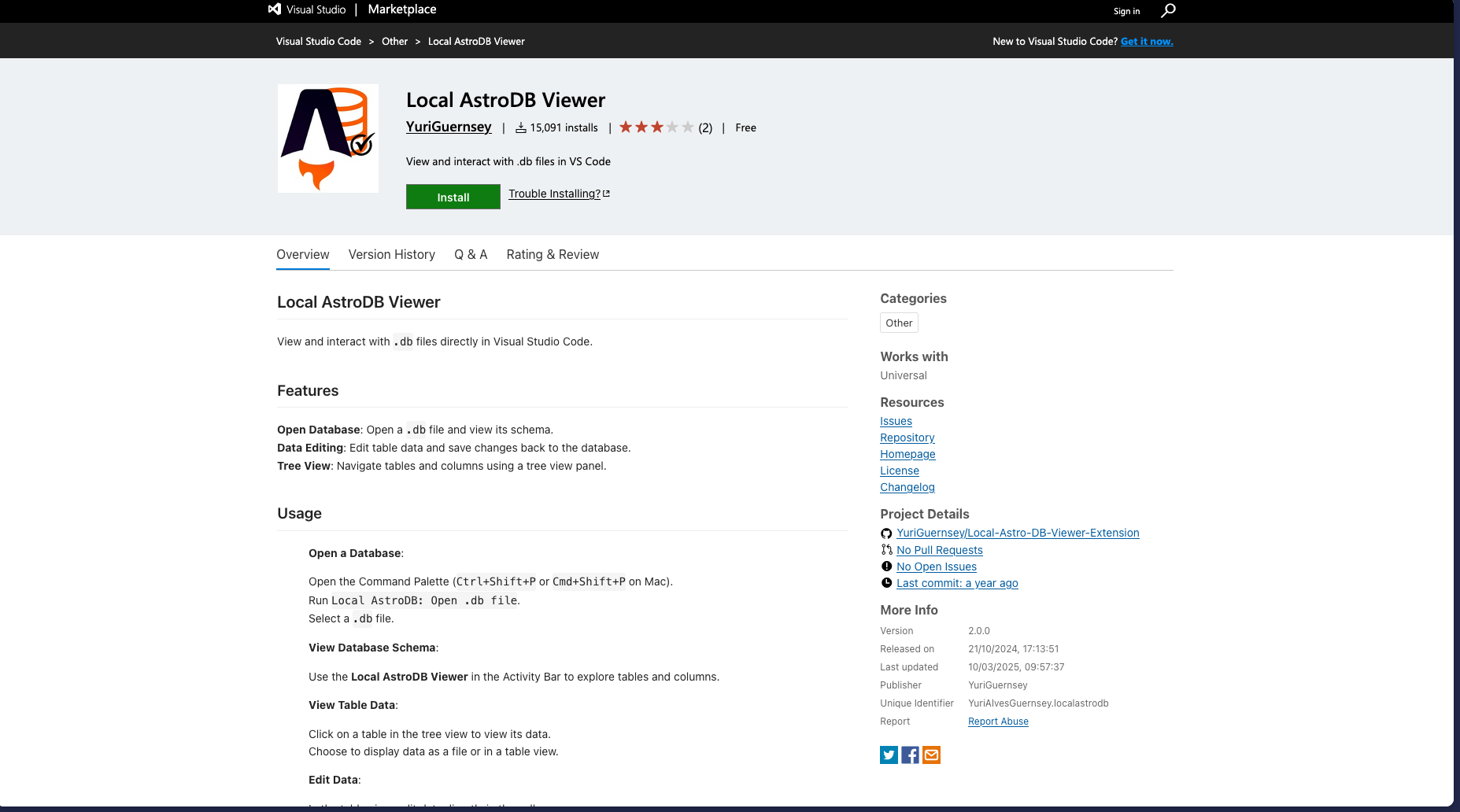 Local AstroDB Viewer VS Code Extension